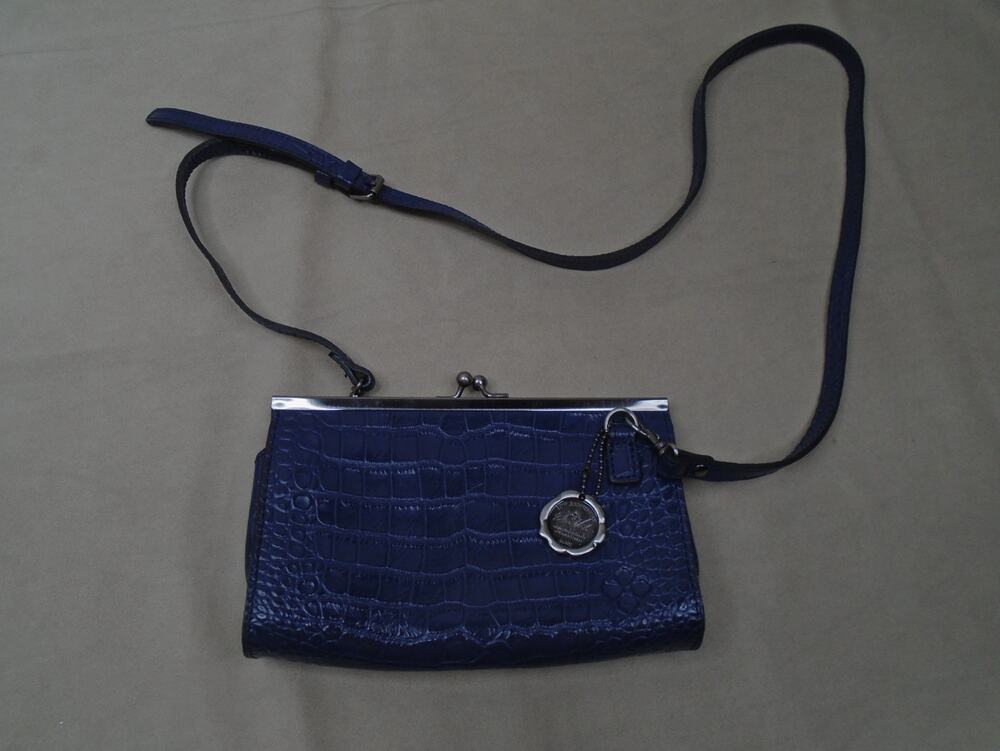 Patricia Nash VALLINA Kiss Lock Frame, Leather Crossbody Bag~Blue Crocodile